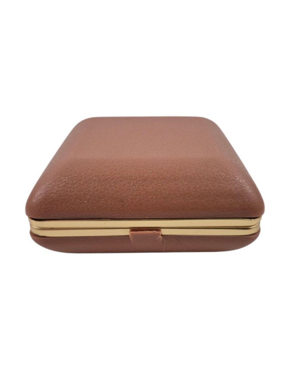 Seth Thomas Travel Alarm Clock Tan Clamshell Case Gold Trim Testes Working - Picture 7 of 10